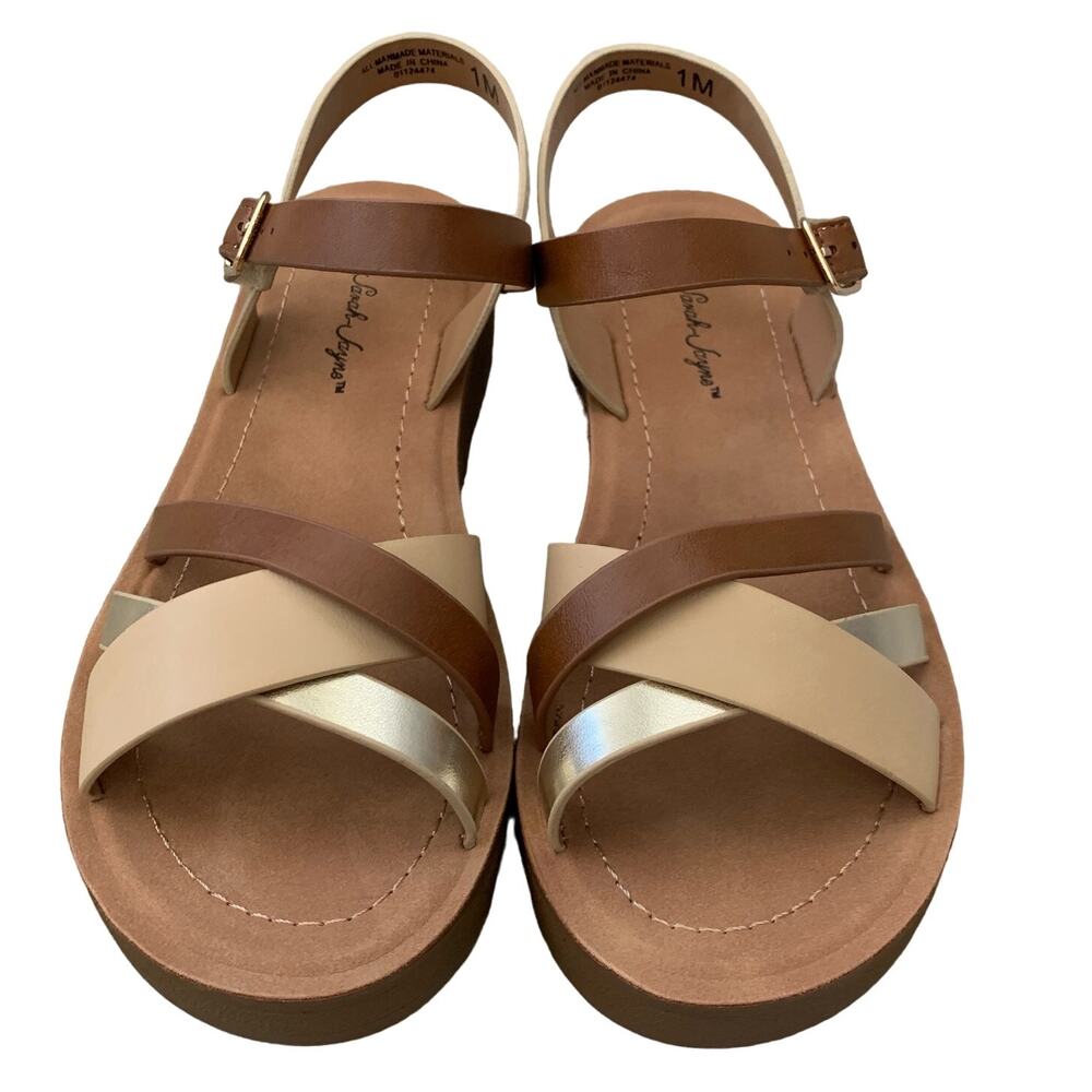 NEW Sarah-Jayne Brown & Gold Girls Strappy Sandals - Size 1 (Little Girl) - NIB
